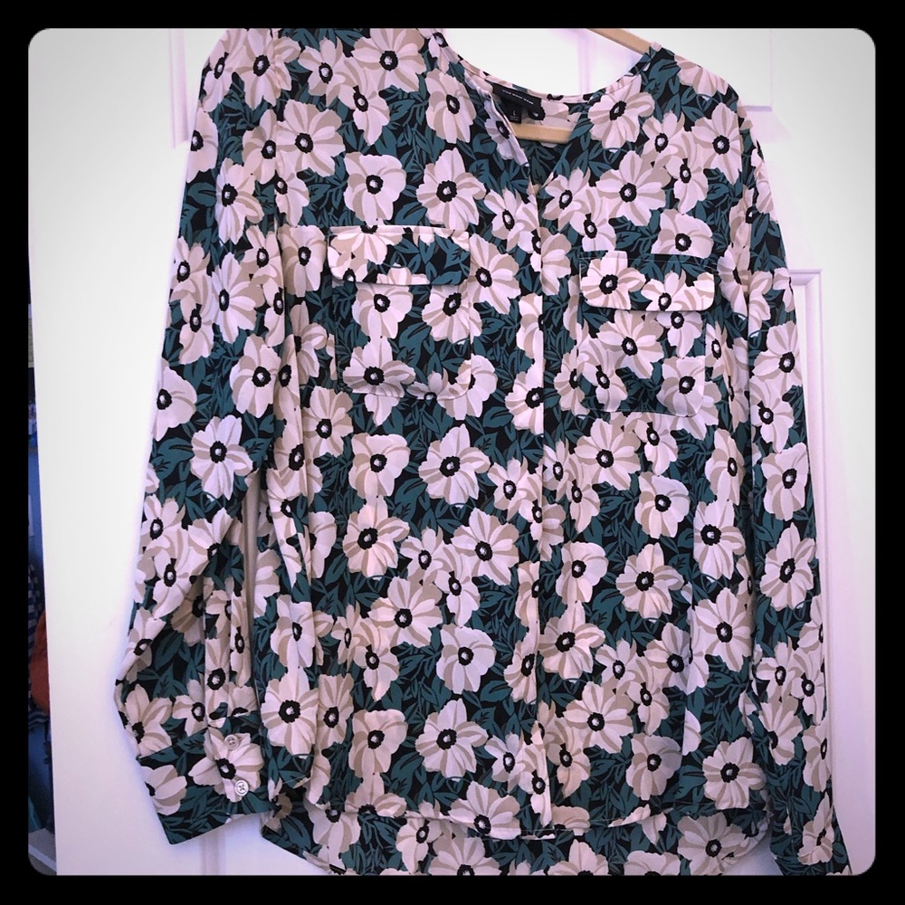 Merona floral blouse long sleeved button down Sz L